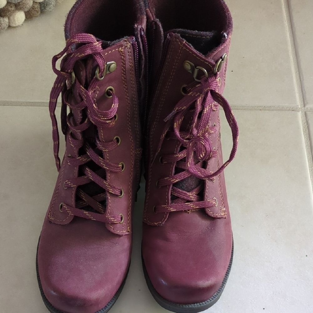 Earth Origins Women's Leather Burgundy Laced Up Boots Sz Us 7